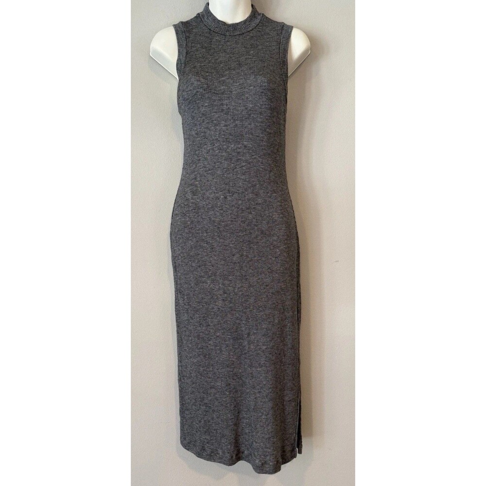Madewell Ribbed Midi Dress Medium Heathered Gray Laine Wool Blend